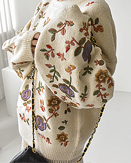 オリジナル花柄総刺繍プルオーバーknit(Y-t-2853)